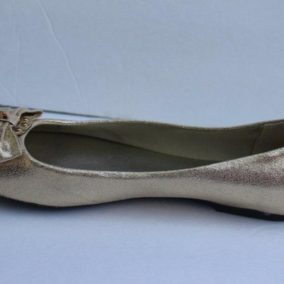 GUESS Womens Girl Friend Ferne Gold Fabric Ballet Flats Shoes with Bow ALL SIZE - Picture 6 of 8